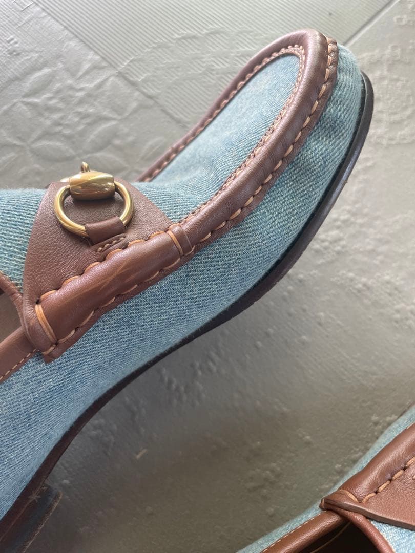 GUCCI グッチデッキシューズ　美品　7サイズ26センチ　ブルー✖️茶色