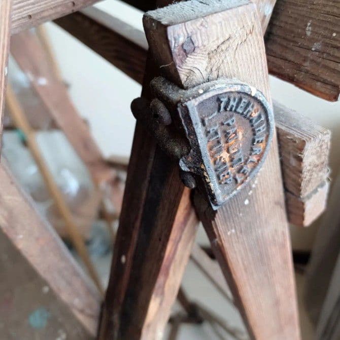 アンティーク ラダー 折りたたみ木製梯子 脚立 店舗什器 古道具 引取限定