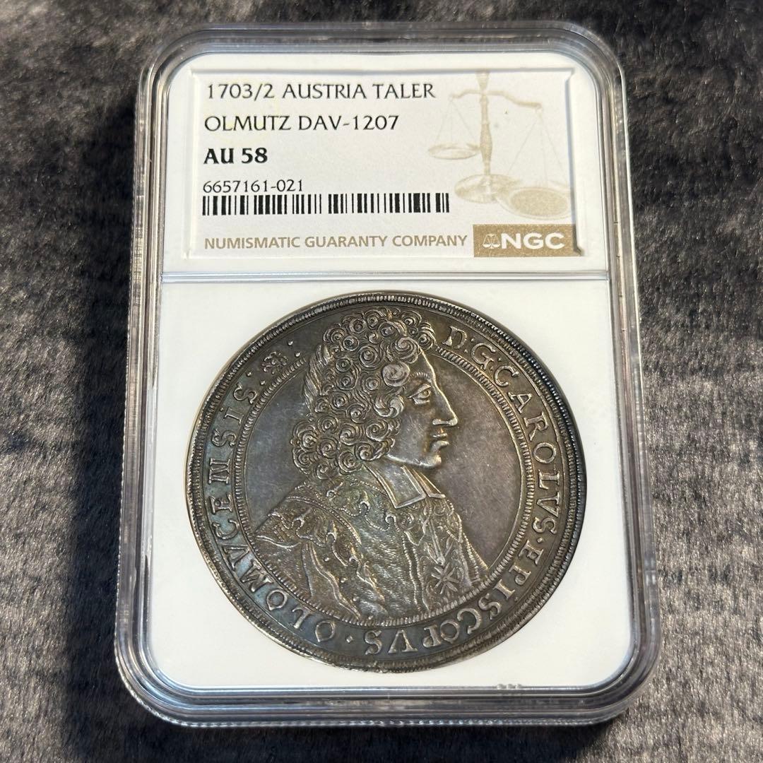 1703/2年 オルムッツ主教区 ターレル銀貨 NGC AU58