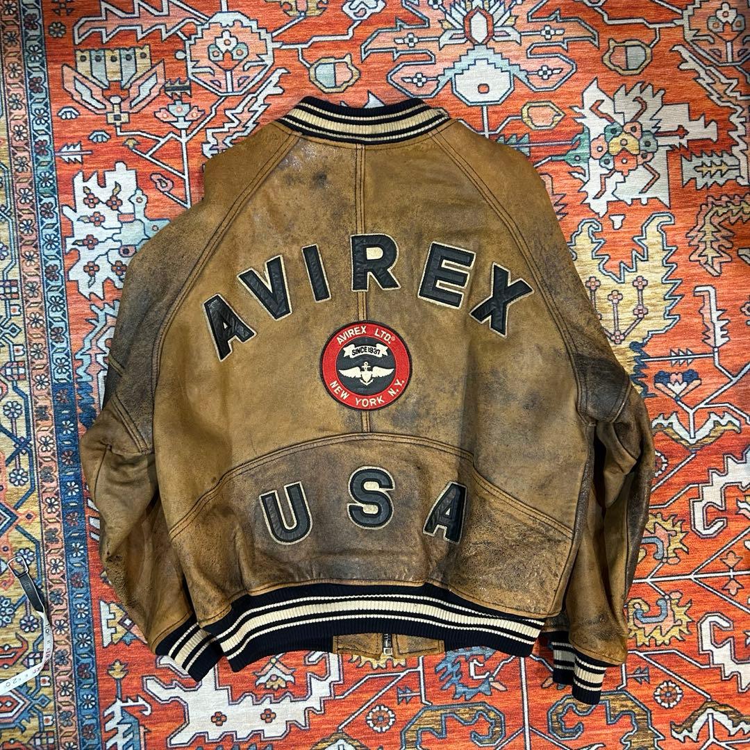 90s AVIREX アヴィレックス オールレザースタジャン ブラウン S