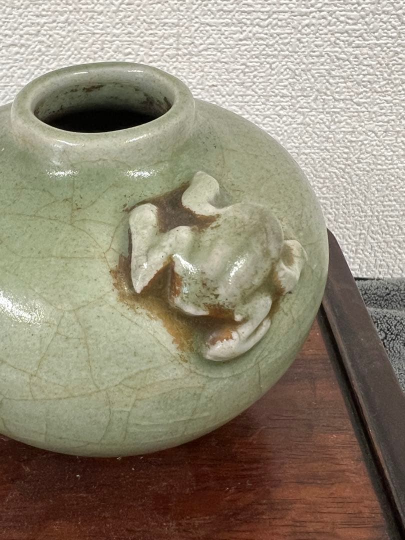 中国明時代　龍泉窯青磁水盂 文房具　胴直径約9.5㎝ BL2-4