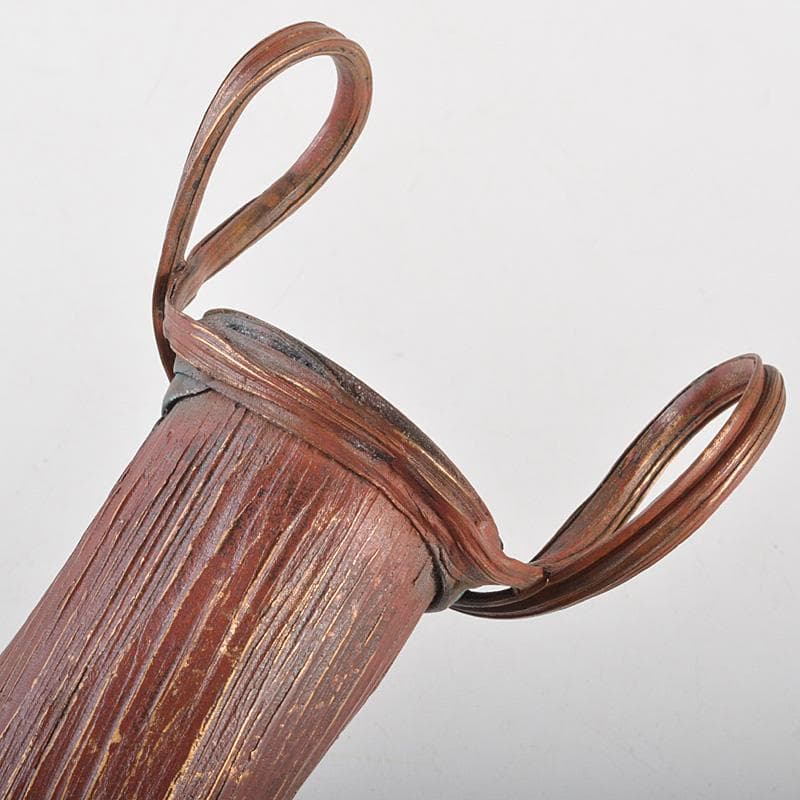 高岡銅器　須賀正紀造　蝋型鋳銅　素文耳付花生　花器　共布共箱　C　R7485