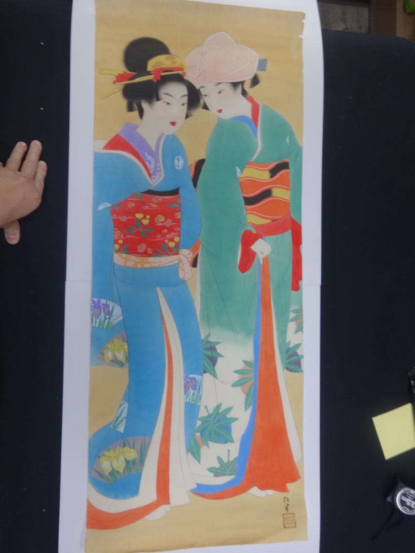 上村松園　春の宵　水彩画　1938年頃　浮世絵　肉筆　姉妹の絵　日本画　美人画