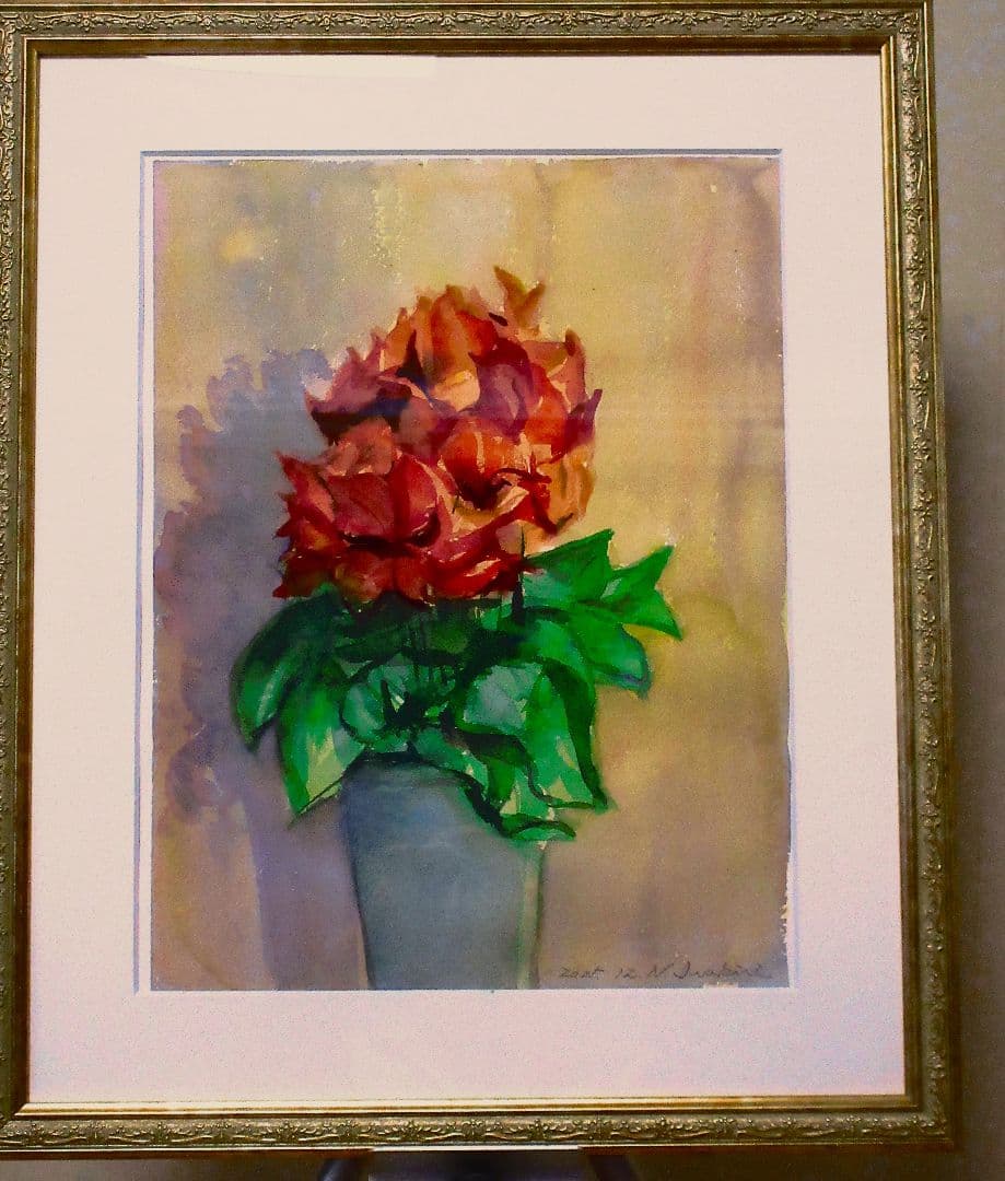 花の水彩画 f6サイズ 額装すみ 原画