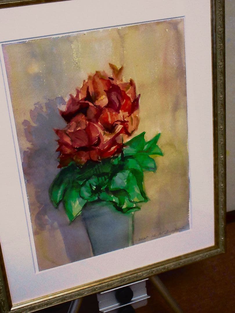 花の水彩画 f6サイズ 額装すみ 原画