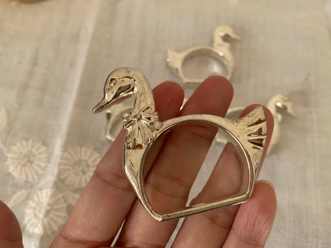 フランス　蚤の市　ナプキンリング　白鳥　4個セット　ブロカント