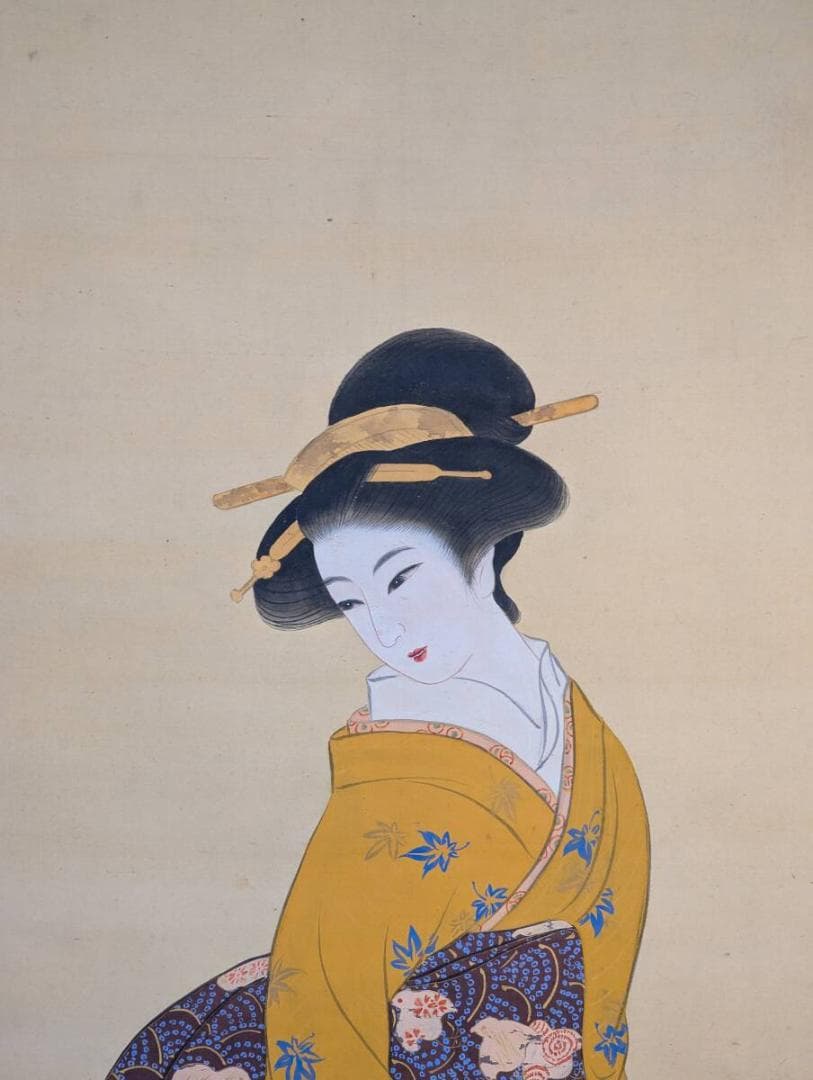 【模写】掛軸　川勝春章　美人画　日本画　浮世絵師　浮世絵派　合箱入　U31