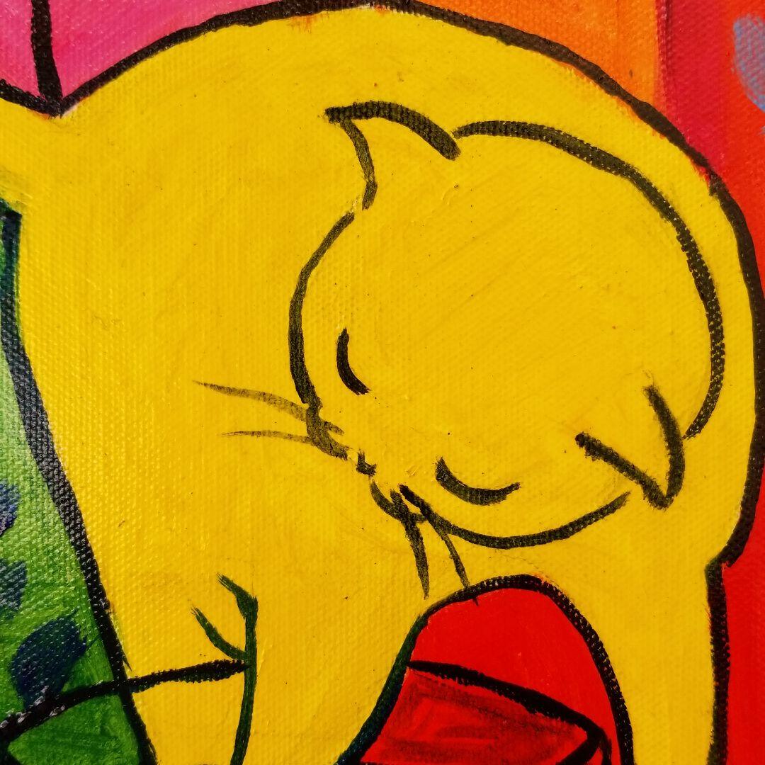 油絵　専用　マティスっぽい金魚と猫のいる部屋