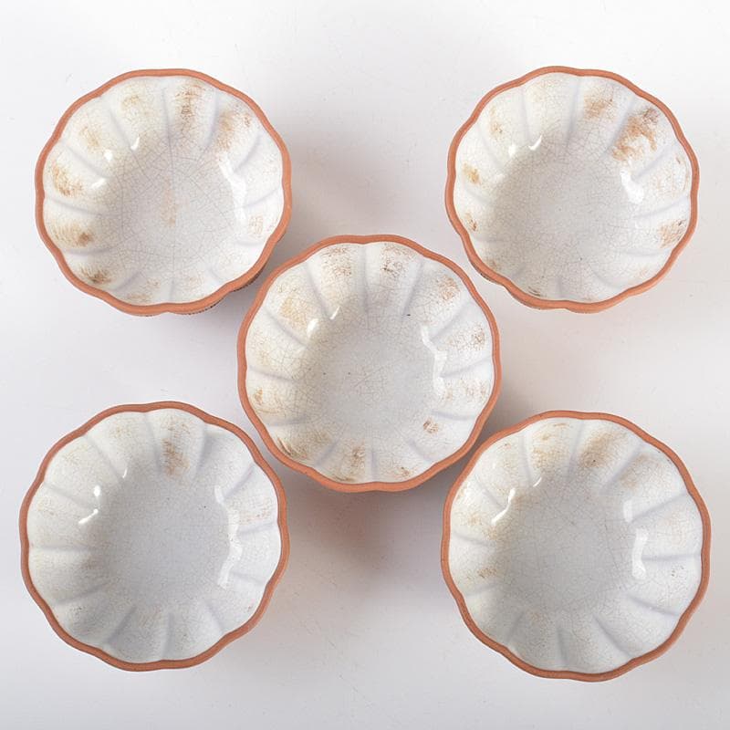 中国　紫砂　朱泥　内白釉　瓜形碗　煎茶器五客　V　R6674E