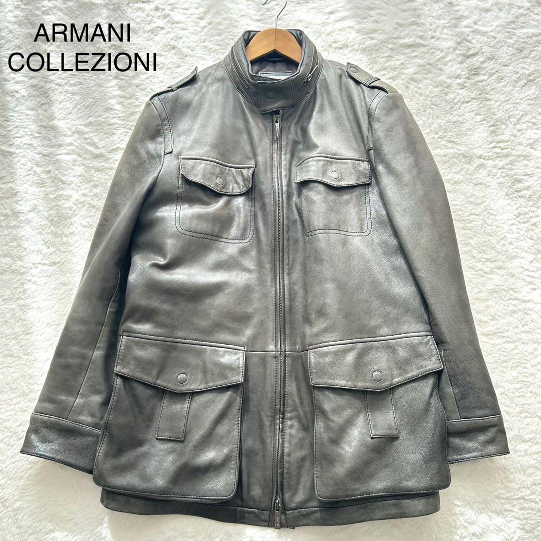 ARMANI COLLEZIONI 羊革 フーデッド レザージャケット 48