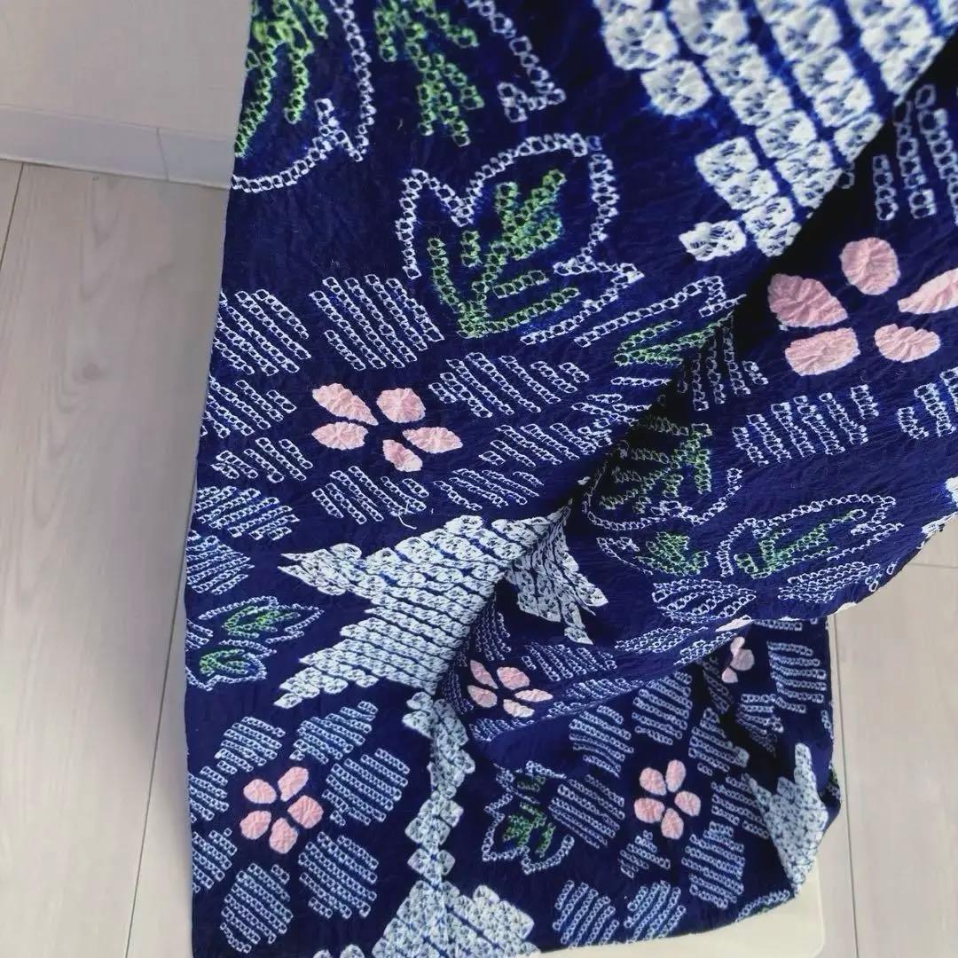 みっちん。 有松鳴海絞り浴衣・蜘蛛絞り 花模様　手縫い 広襟　No.-66