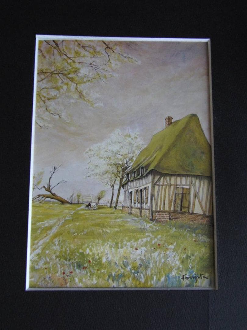 藤田嗣治、「La Ferme」、希少画集の額装画、人気作品