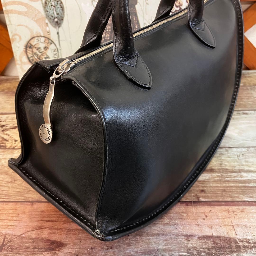 希少廃盤 マサキマツシマ ハンドバッグ カーフレザー 黒 舟形 日本製 ヌメ革