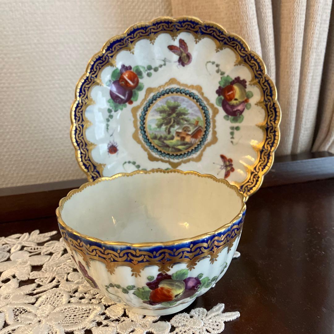 英国アンティーク　ウースタードクターウォール期　ティーボウル&ソーサー