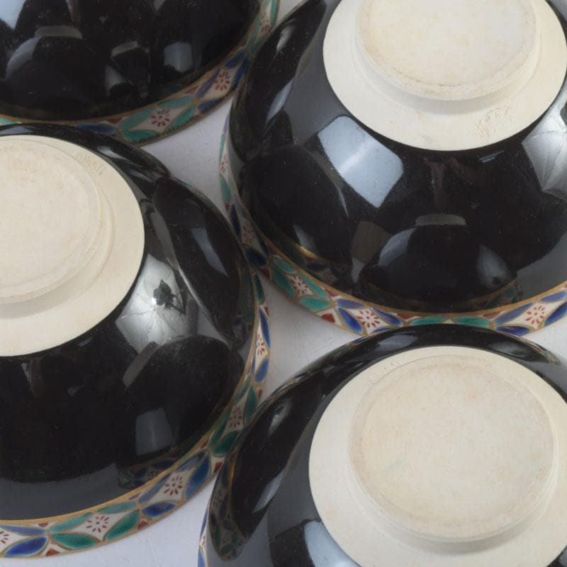 茶道具　京焼　平安　紫雲造　色絵　黒仁清七宝文　数茶碗　六客　V　9471