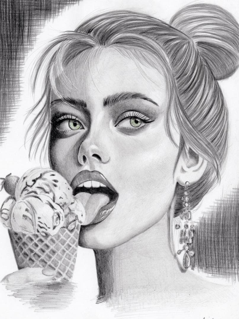 鉛筆画「Sweet strawberry ice cream」　B5大サイズ