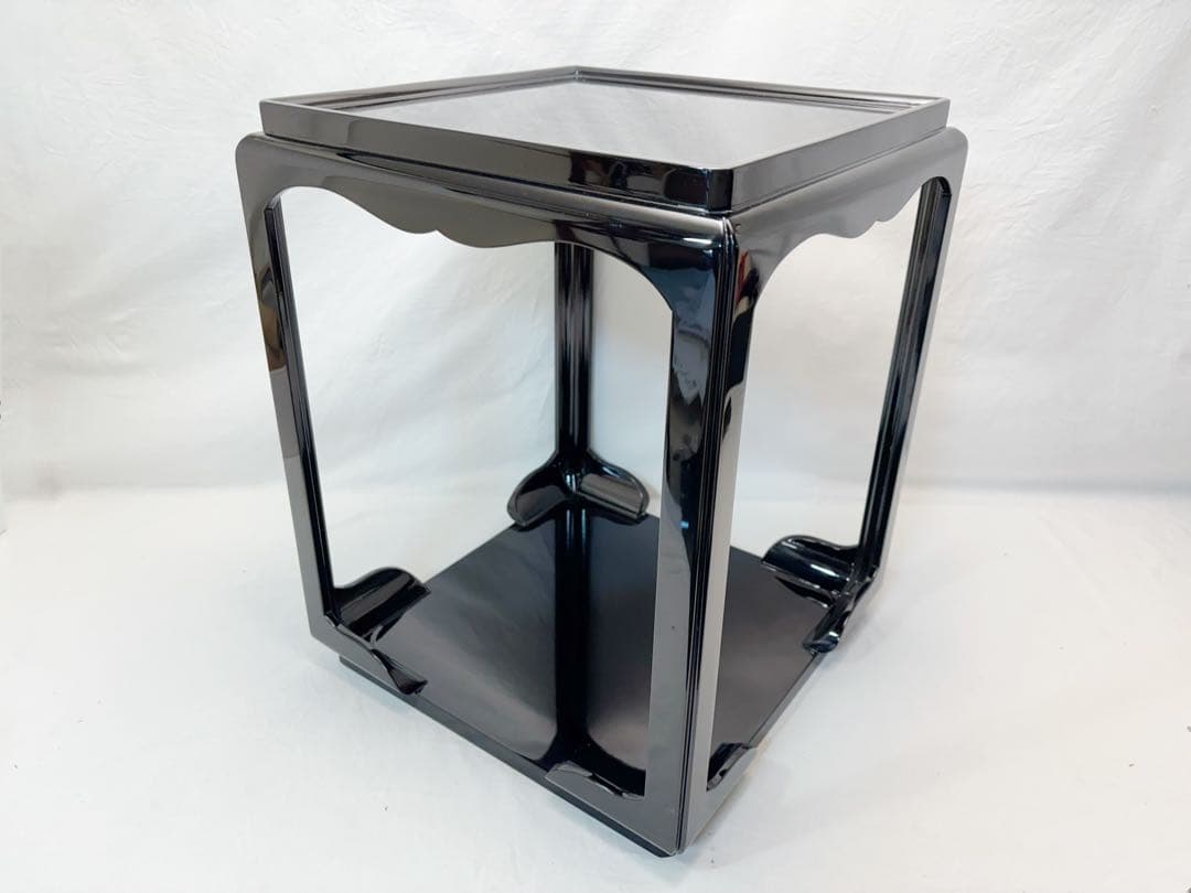 未使用 茶道具 戸塚富悦造 木製黒真塗 高麗卓 水指棚 共布 共箱