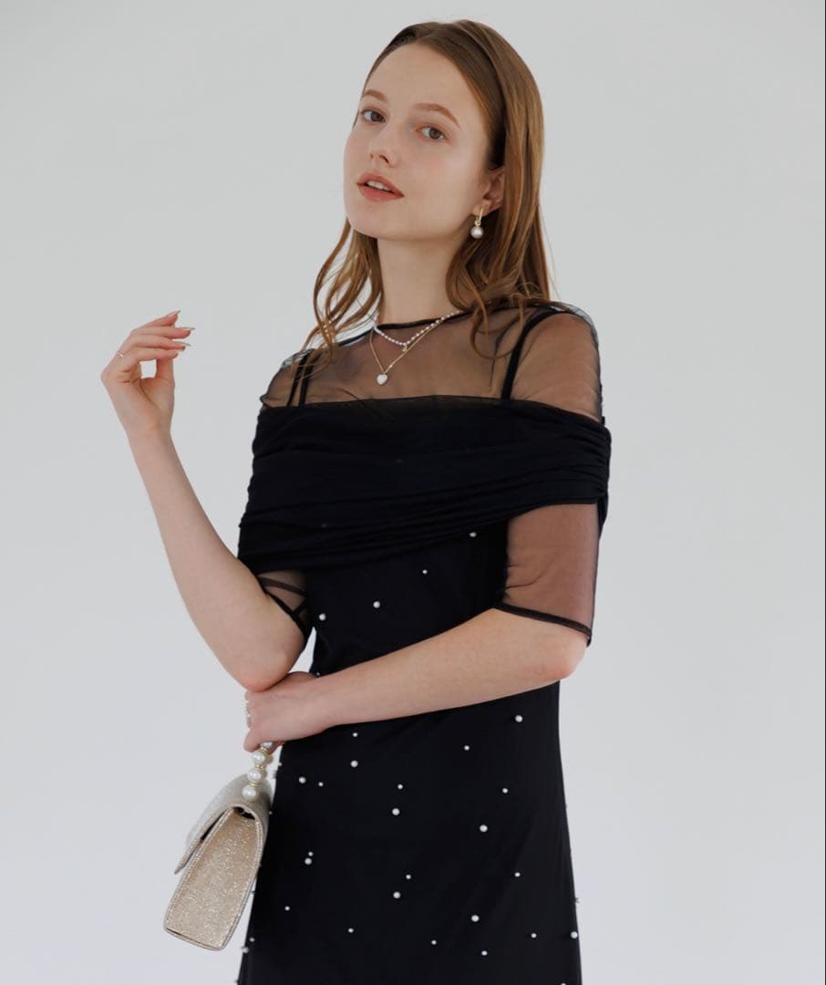【leja】 】2WAYチュールトップスパールAラインドレスワンピース2点セット