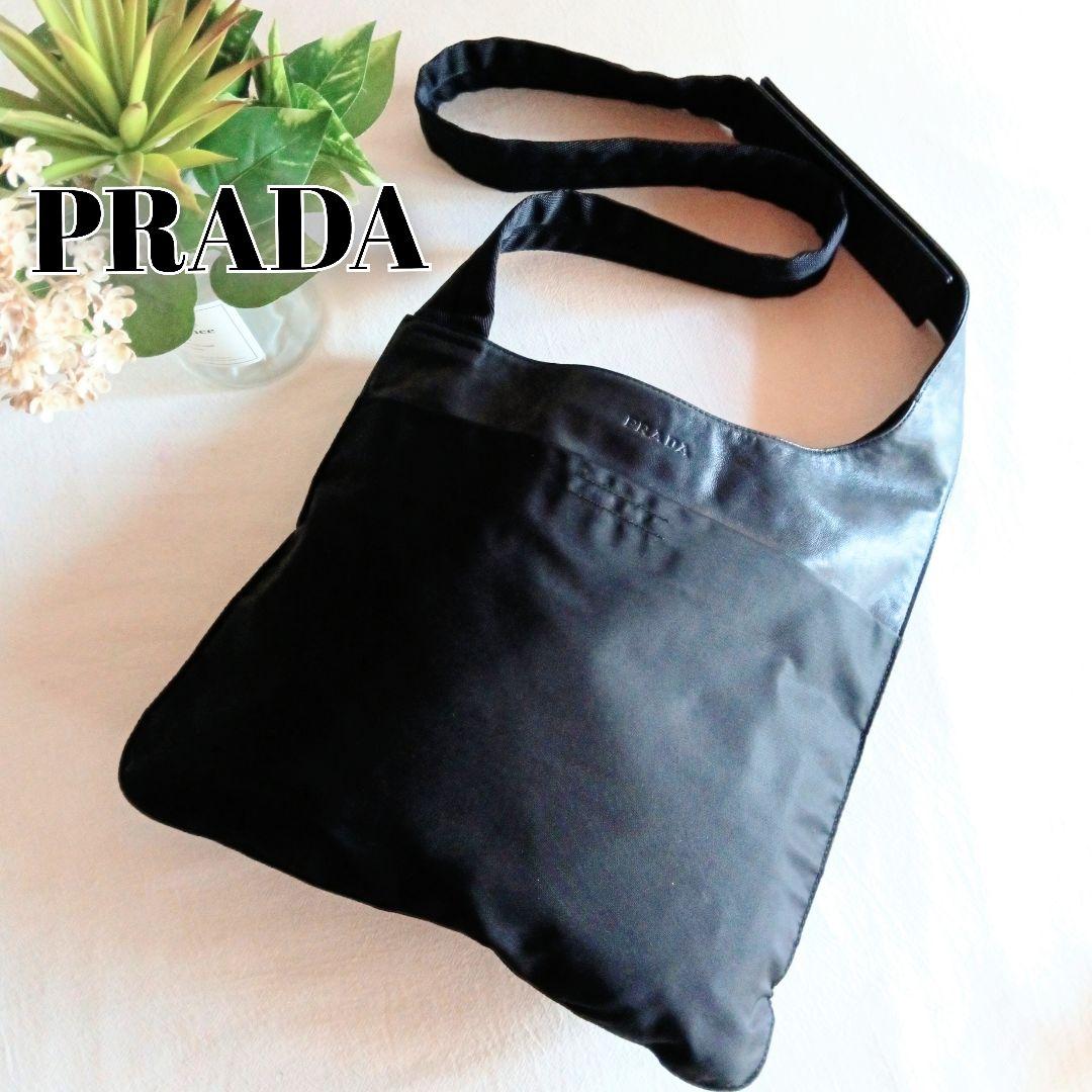美品 プラダ ビンテージ ナイロン レザー ショルダーバッグ レディース メンズ