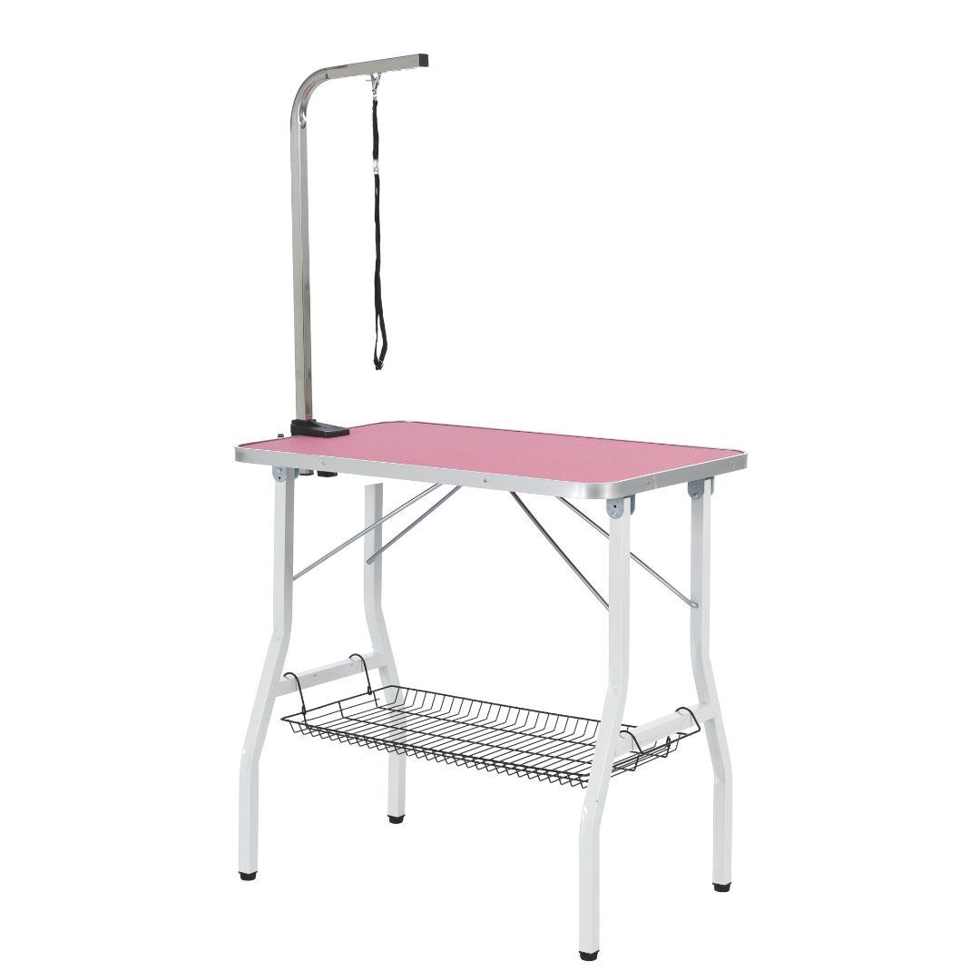 トリミングテーブル　折り畳み式　ペット用　爪切り　ブラッシング　PINK