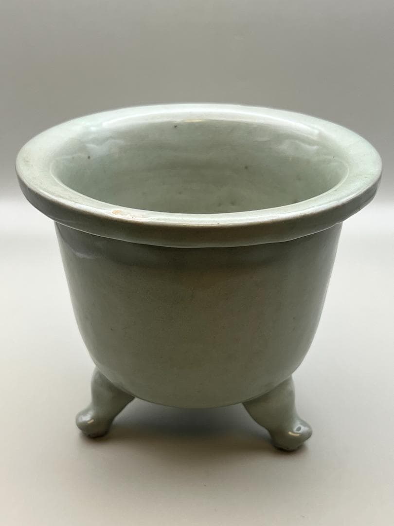 【海】李朝　青磁香炉　陰刻回字文　時代物　骨董品　李朝美術品