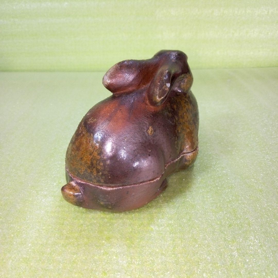 ウサギ型香合　アンティーク　レトロ　茶色　うさぎ　ラビット　リアル　陶器製？