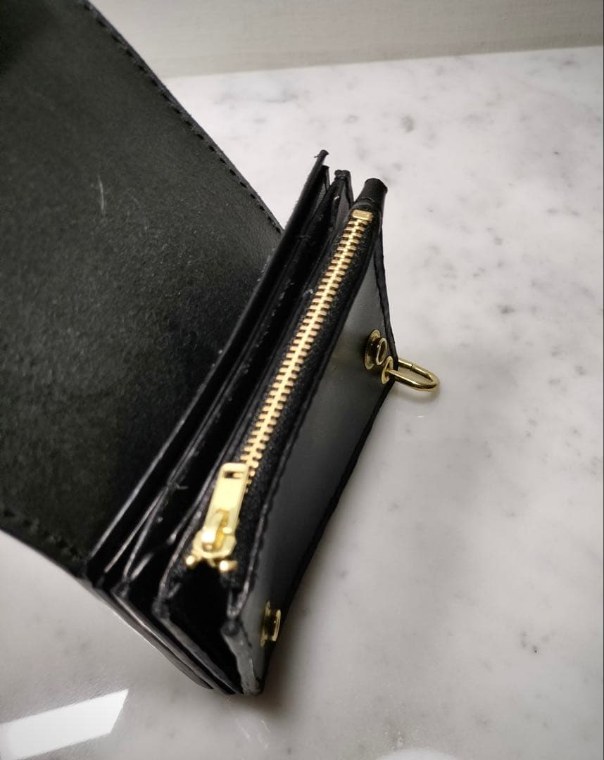 かみなか品　栃木レザー　黒　スマートトラッカーウォレット