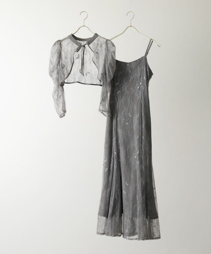 新品　3way ボレロレイヤードレースドレス グレー　M 結婚式　ワンピース