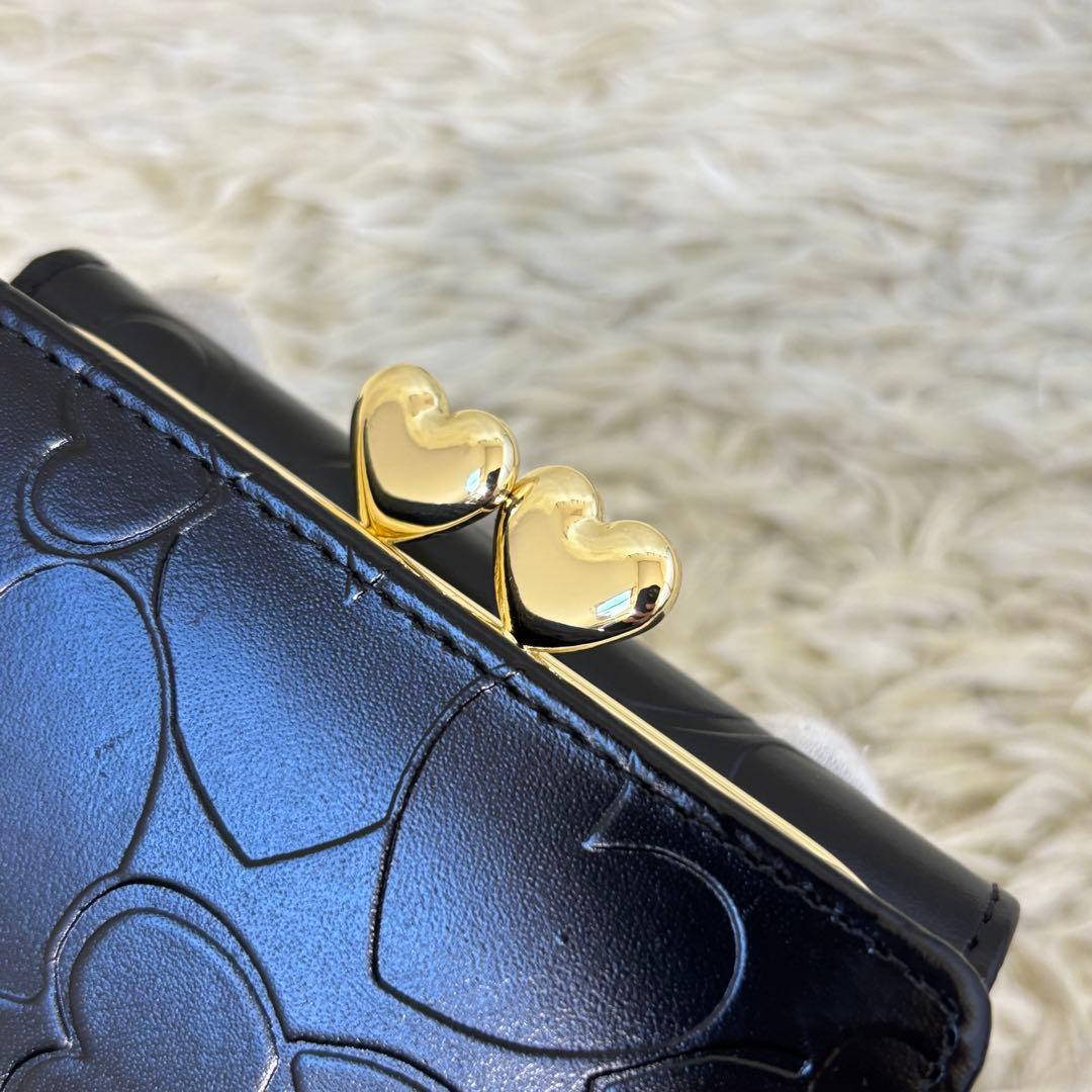 現行【未使用】シンクビー 三つ折り財布 ハーティハート ブラック 黒 がま口