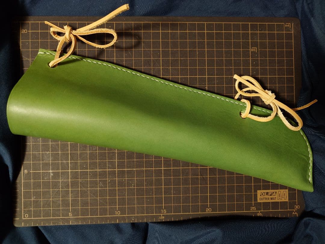 緑色 本革 コントラバス 弓ホルダー 弓ホルスター ハンドメイド レザー