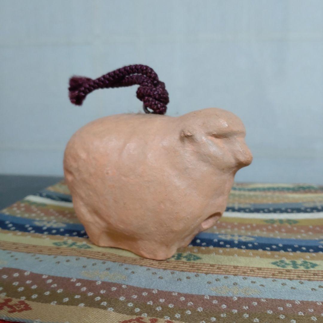 昭和の陶器 羊 土鈴紫色の紐付き
