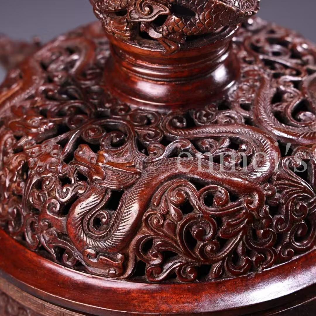 中国古美術・旧蔵純銅熏香炉・純銅製・香炉・鏨刻・高浮彫・置物・茶道具・文房具