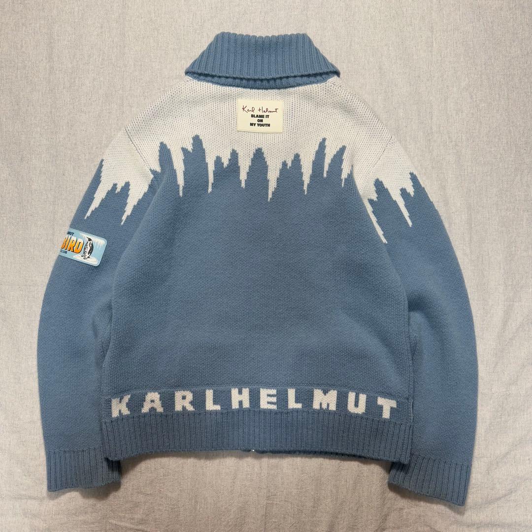 【かわいい】カールヘルム ペンギンワッペン ジップニットブルゾン M相当 ブルー