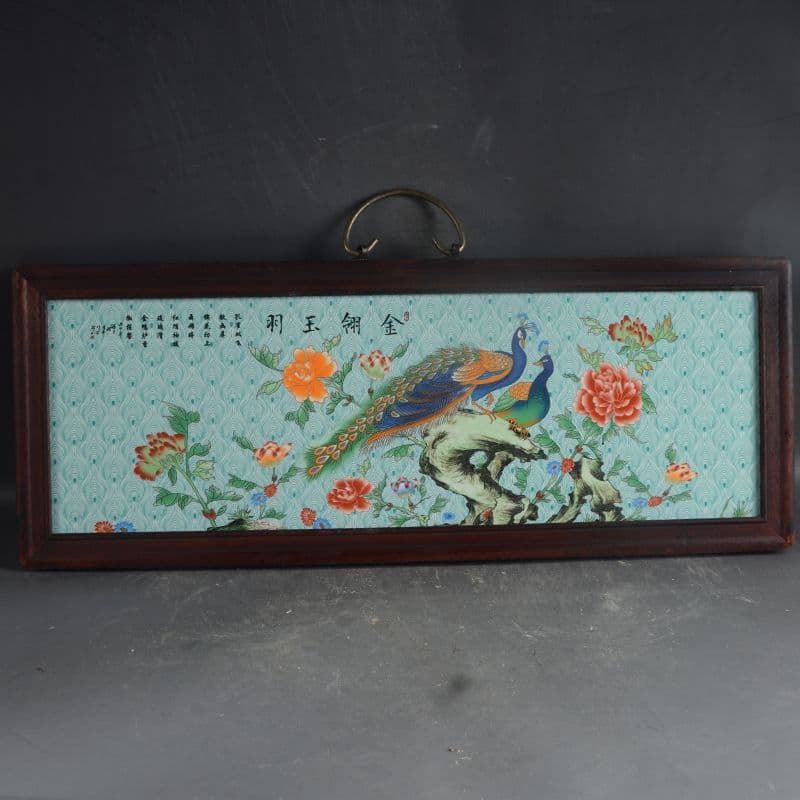 景徳鎮 パステル金翎玉羽陶板画 応接間 玄関 茶室 書斎 装飾品 工芸品 置物