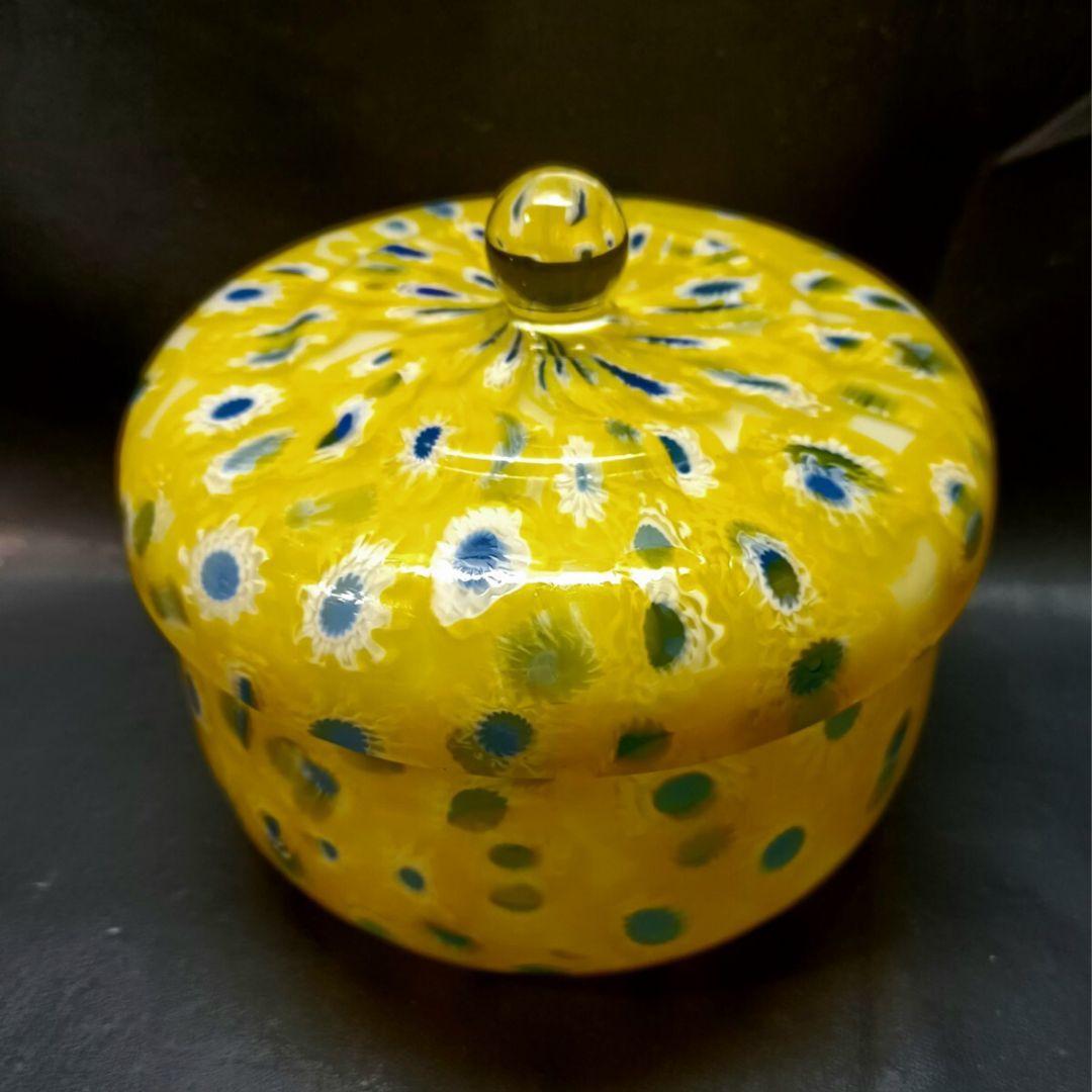 MURANO GLASS 蓋物 イエロー ミルフィオリ お碗