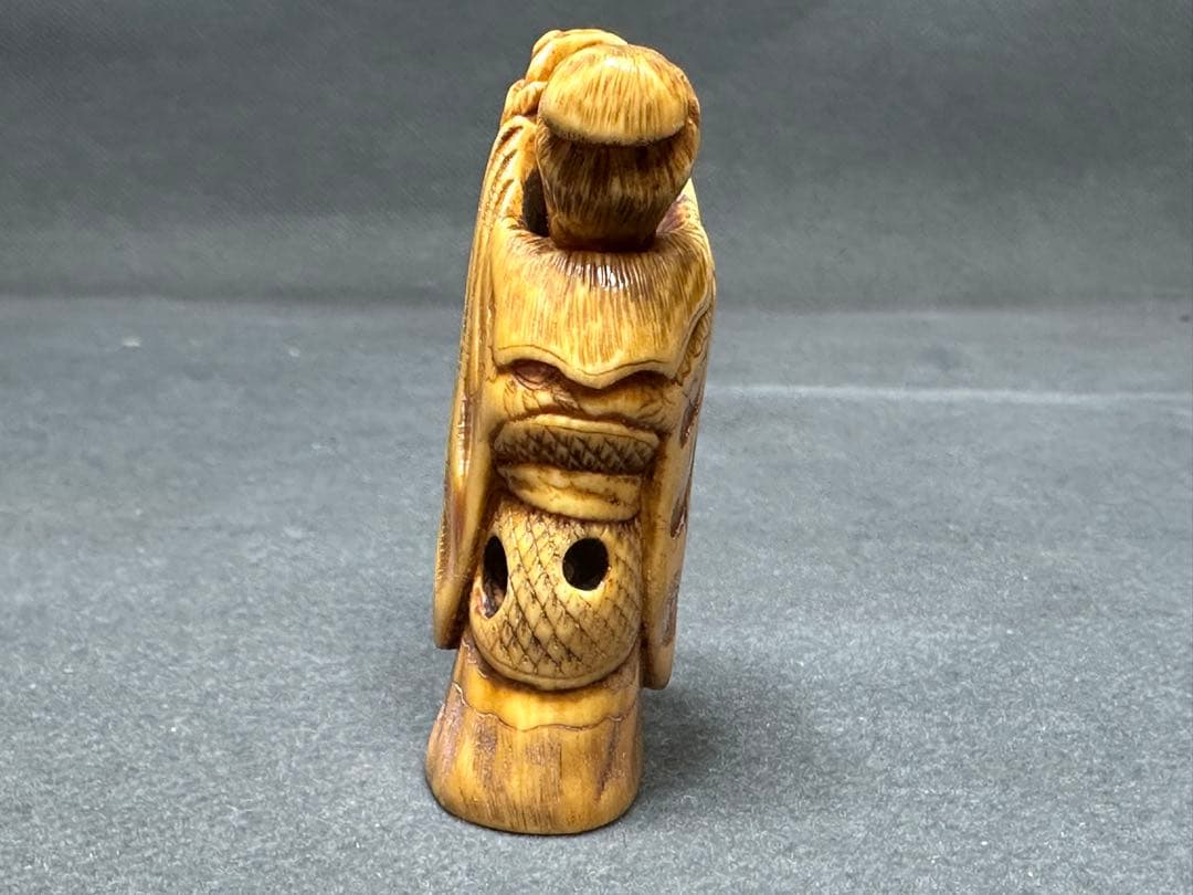 極上　根付　面と唐子　天然素材　アンティーク　和彫　置物　骨董　飾り物　古美術品