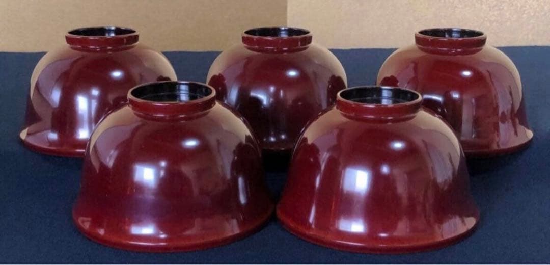 《レ》元禄形 溜塗 蒔絵付 吸物椀5客 木製漆器 木箱 251113え1