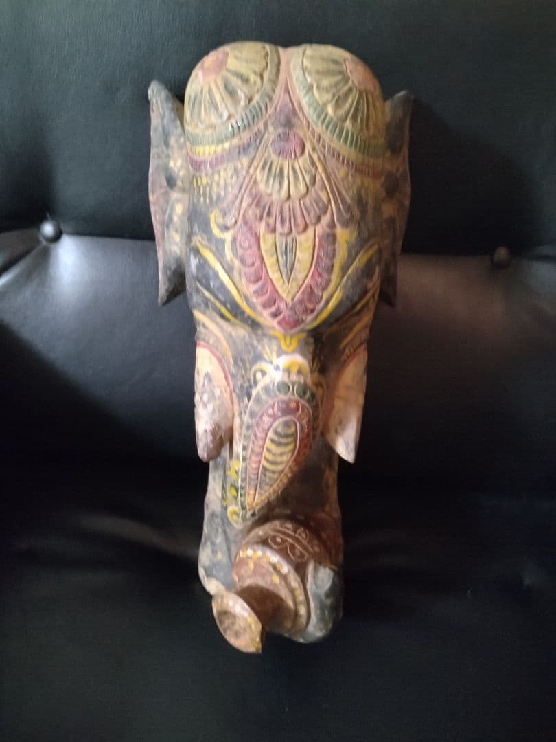 呪物　インド　フォークアート　ガネーシャ　壁掛け　木彫り　ヴィンテージ