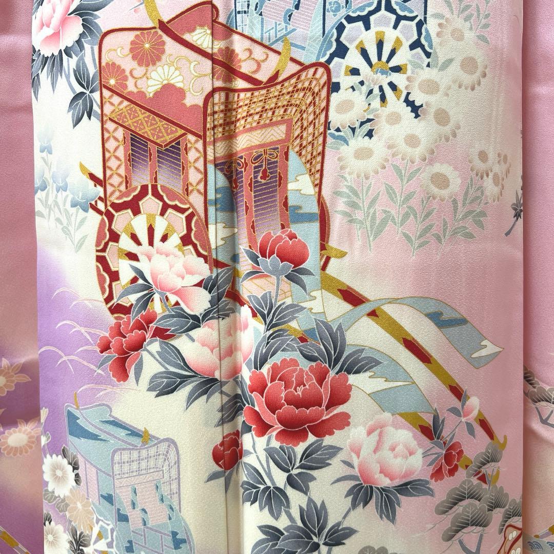 392 振袖フルセット 正絹 薄桃 薄紫 白 ピンク ラベンダー 金彩 暈し染め