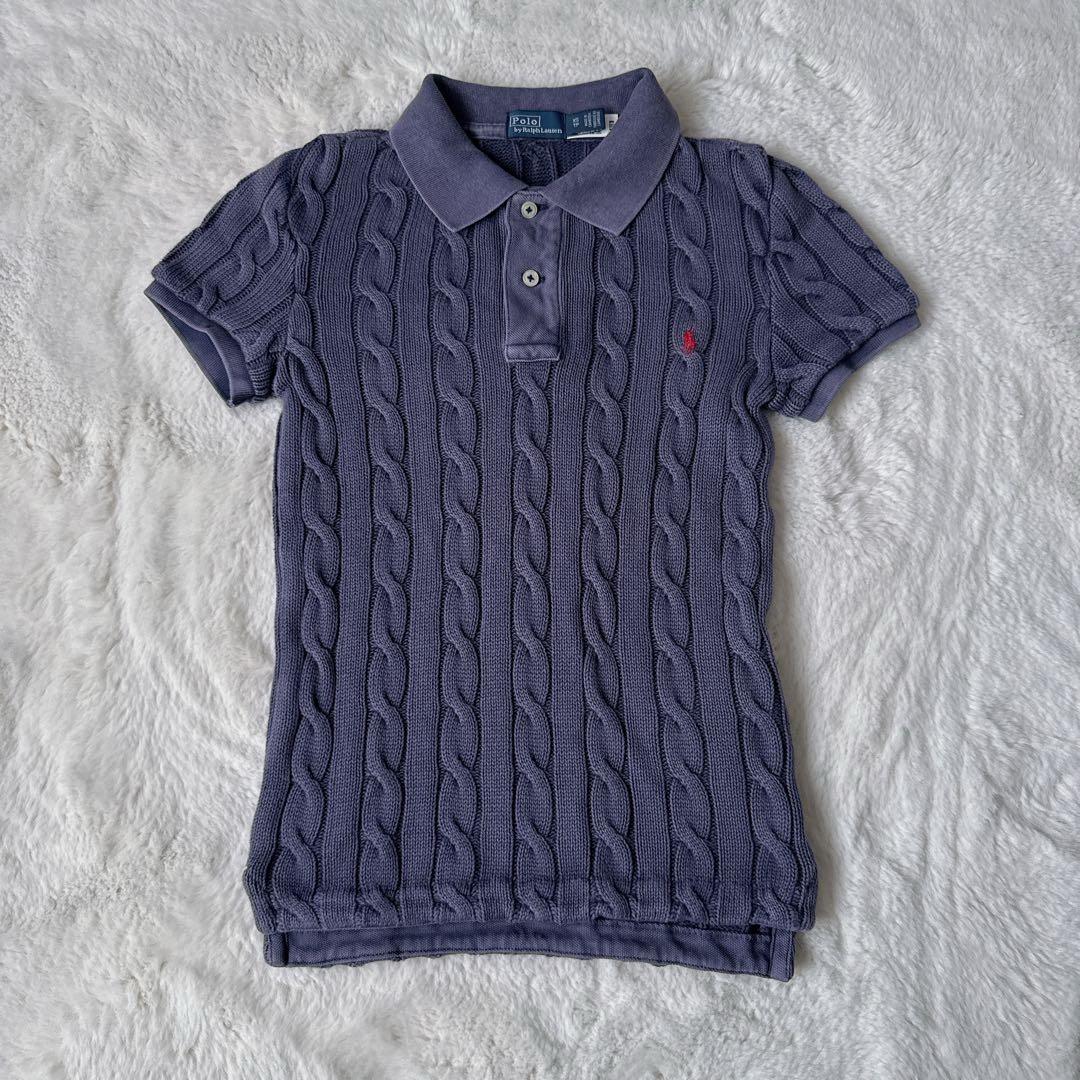 美品　ポロラルフローレン　ケーブルニット ポロシャツ　XS ネイビー　洗濯