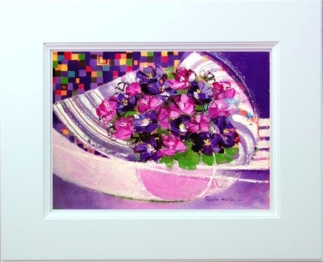 油絵 菅家令子 インテリア 額付(白) uF6-062304 花