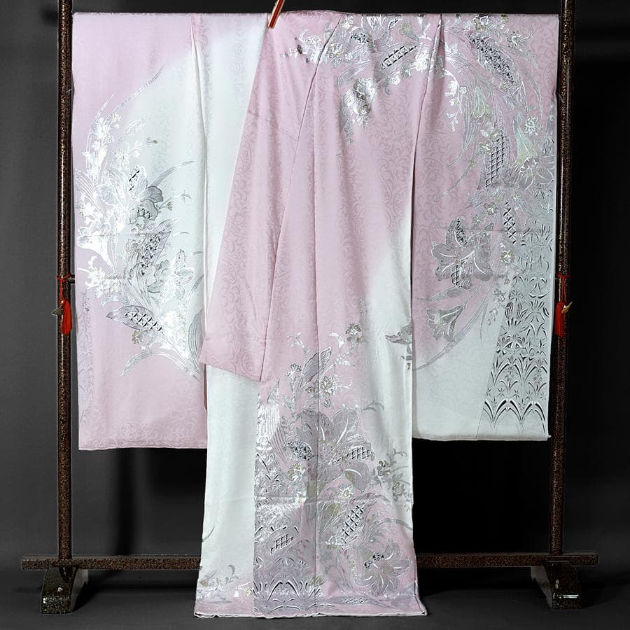 専用　ご予約商品　振袖　関芳　百合　銀彩　ホワイト　ピンク　未仕立て　仮絵羽