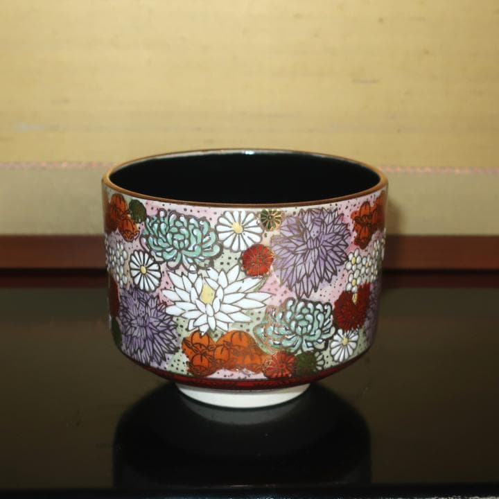 茶道具 抹茶碗　九谷焼　手描き豪華絢爛　本金金花詰