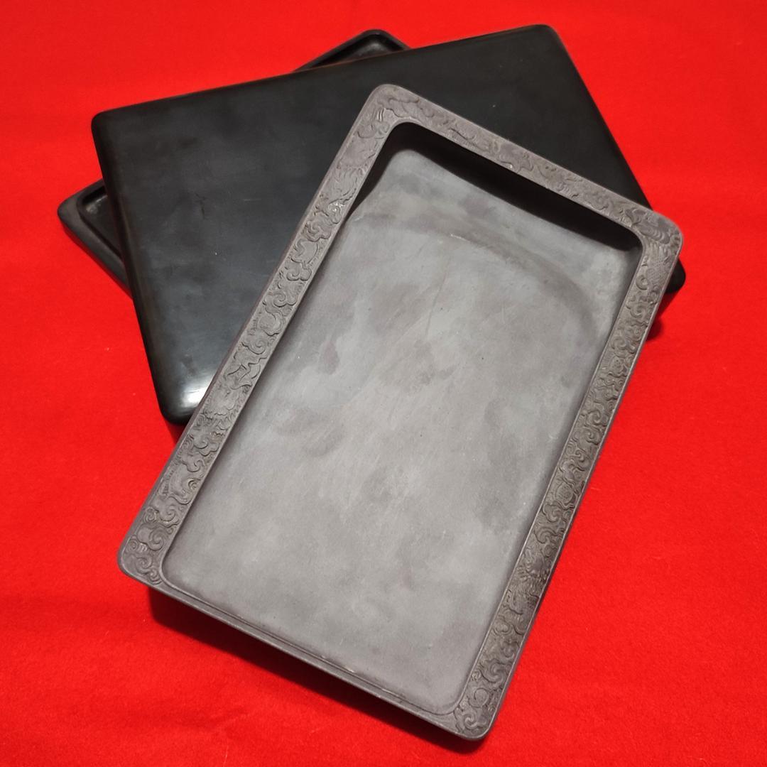 龍彫刻端渓硯 / 乾隆 小山 鄒一桂 / 清朝唐物中国書道具文房四宝 / 箱付