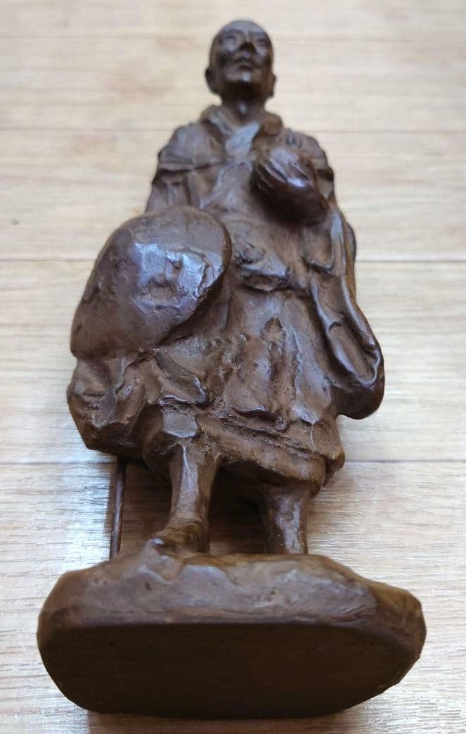 大値下げ◆良寛和尚【たくはつ良寛】滝川毘堂 作◆ネオブロンズ像◆共箱.栞.布付き