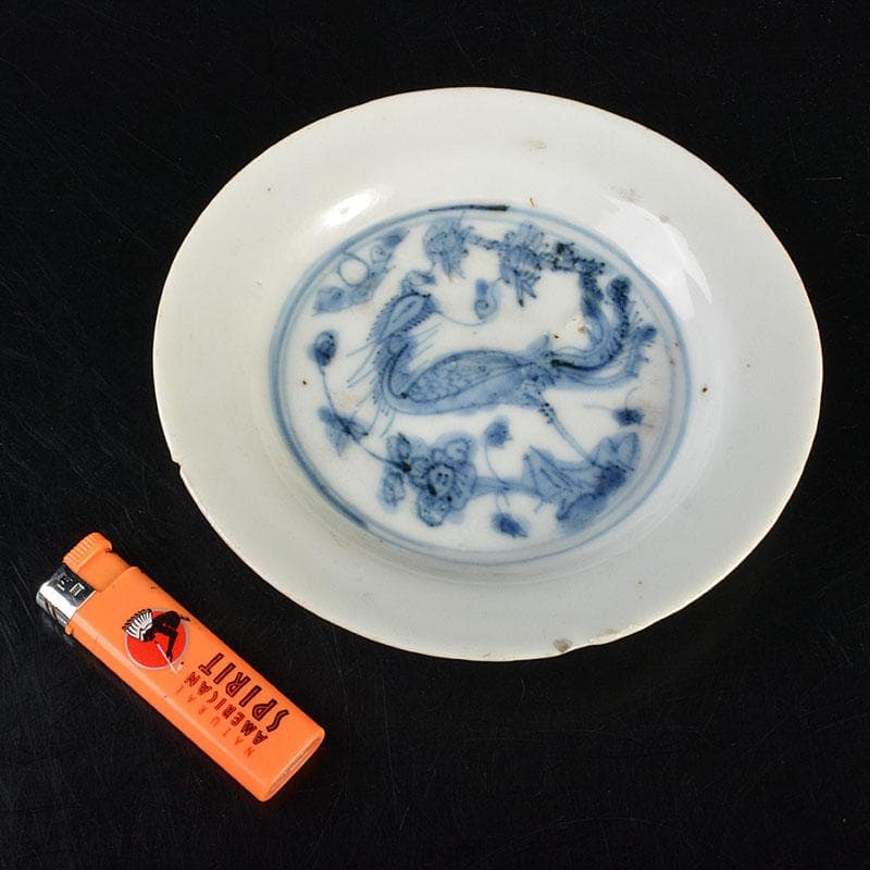 中国　呉須染付　神獣花卉文盤　皿　N　6811