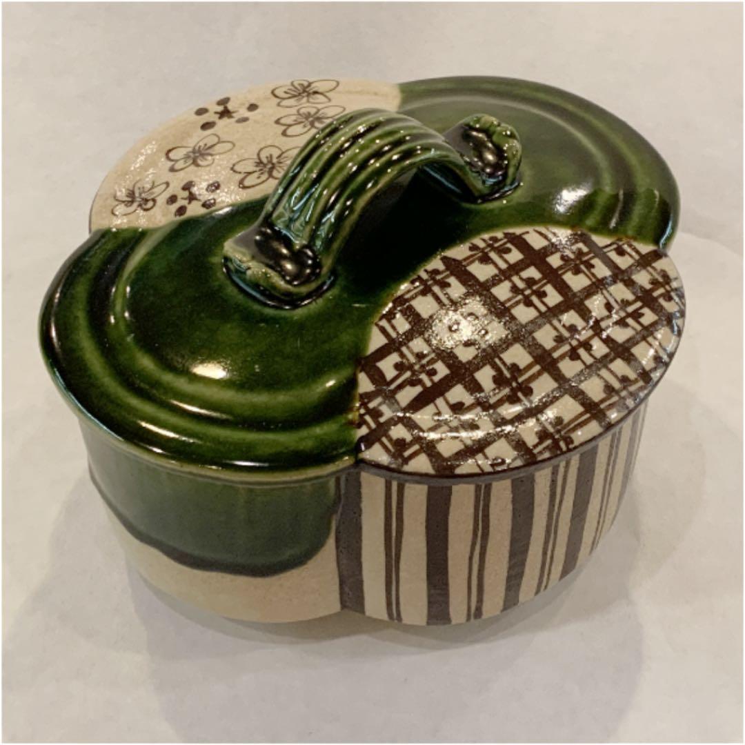 【茶道具】山口茂 織部木瓜食籠 菓子器