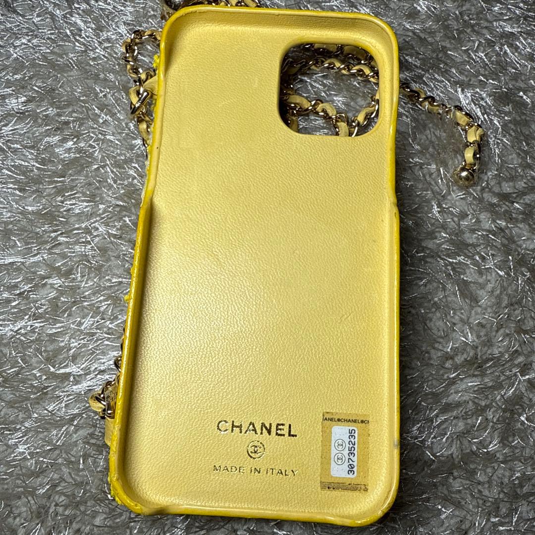 CHANEL イエロー ツイード iPhone12ケース