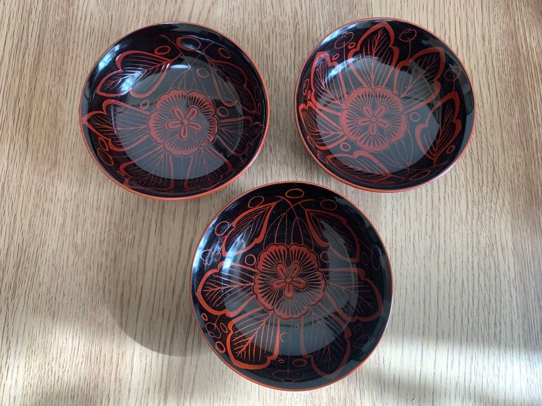 吉野塗　時代物　木芙蓉文のお椀3客　検懐石道具吉野塗　飯碗　吸物椀　珍品　蓋皿