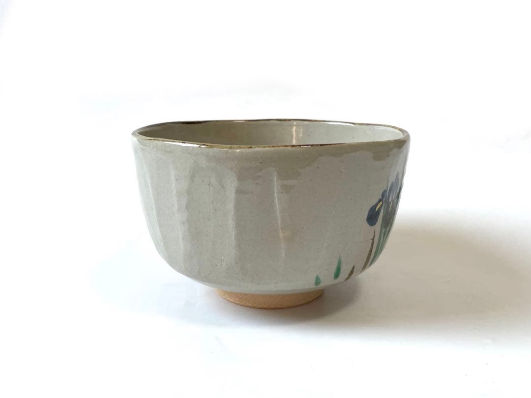 茶道具　杣山焼　南口閑粋　乾山写　色絵　金彩　八ツ橋　茶碗　共箱 あやめ　桔梗